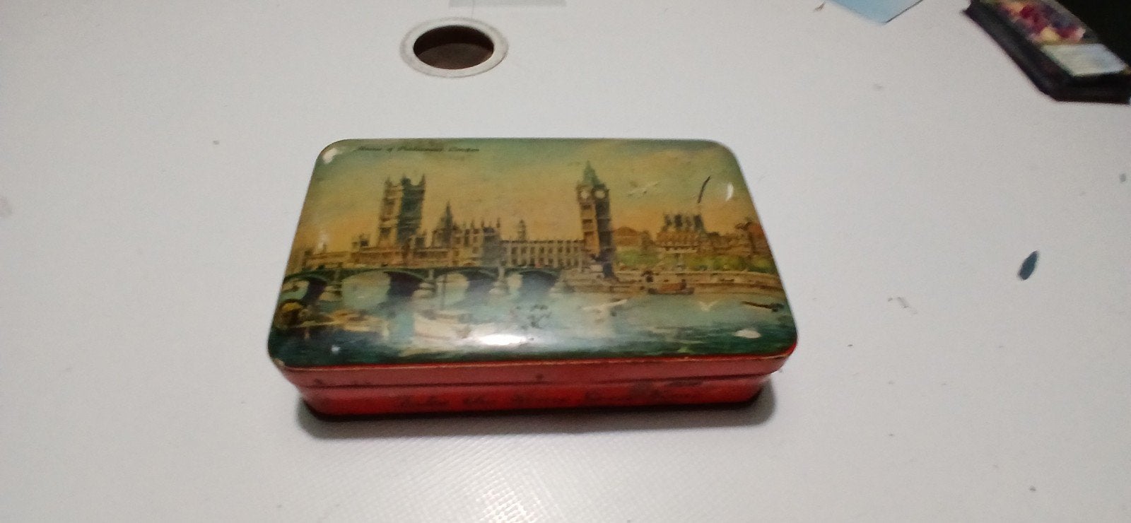 Vintage blikken doosje met Londense skyline - oudblik, Ophalen, Gebruikt, Overige, Overige merken