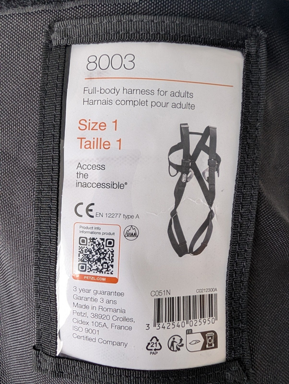 Petzl 8003 harnas - perfecte staat, Ophalen of Verzenden, Zo goed als nieuw, Klimsport-accessoire