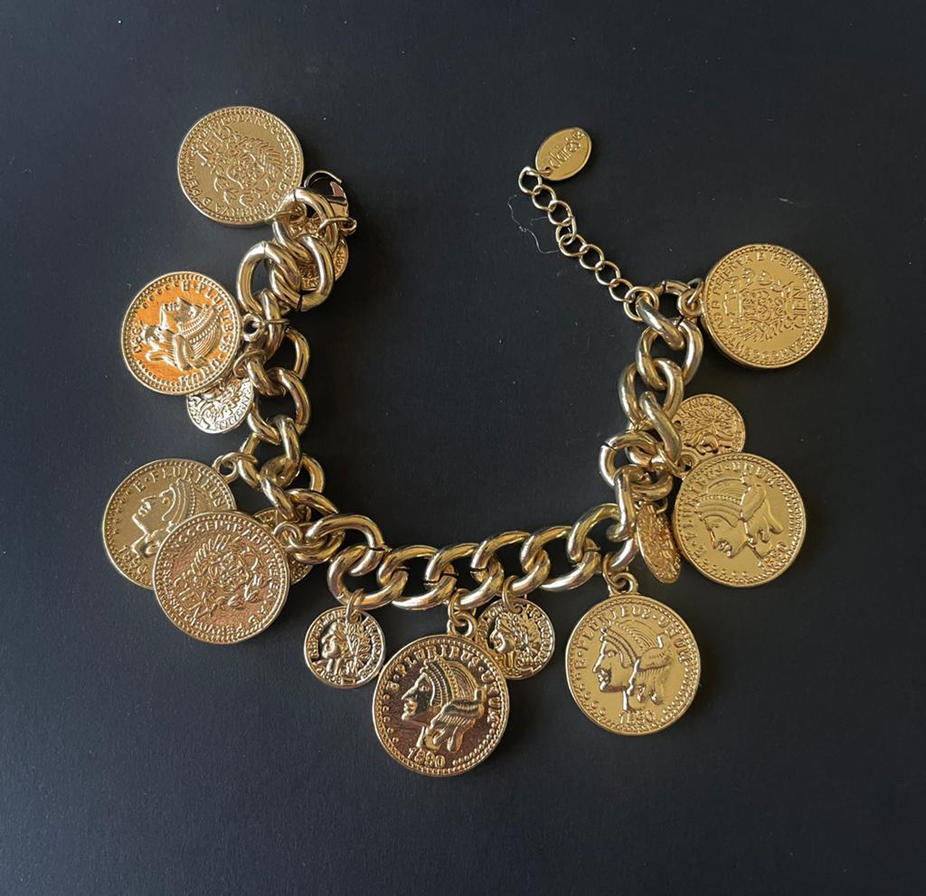 Munten armband, Sieraden, Tassen en Uiterlijk, Overige materialen, Gebruikt, Ophalen of Verzenden, Met bedels of kralen