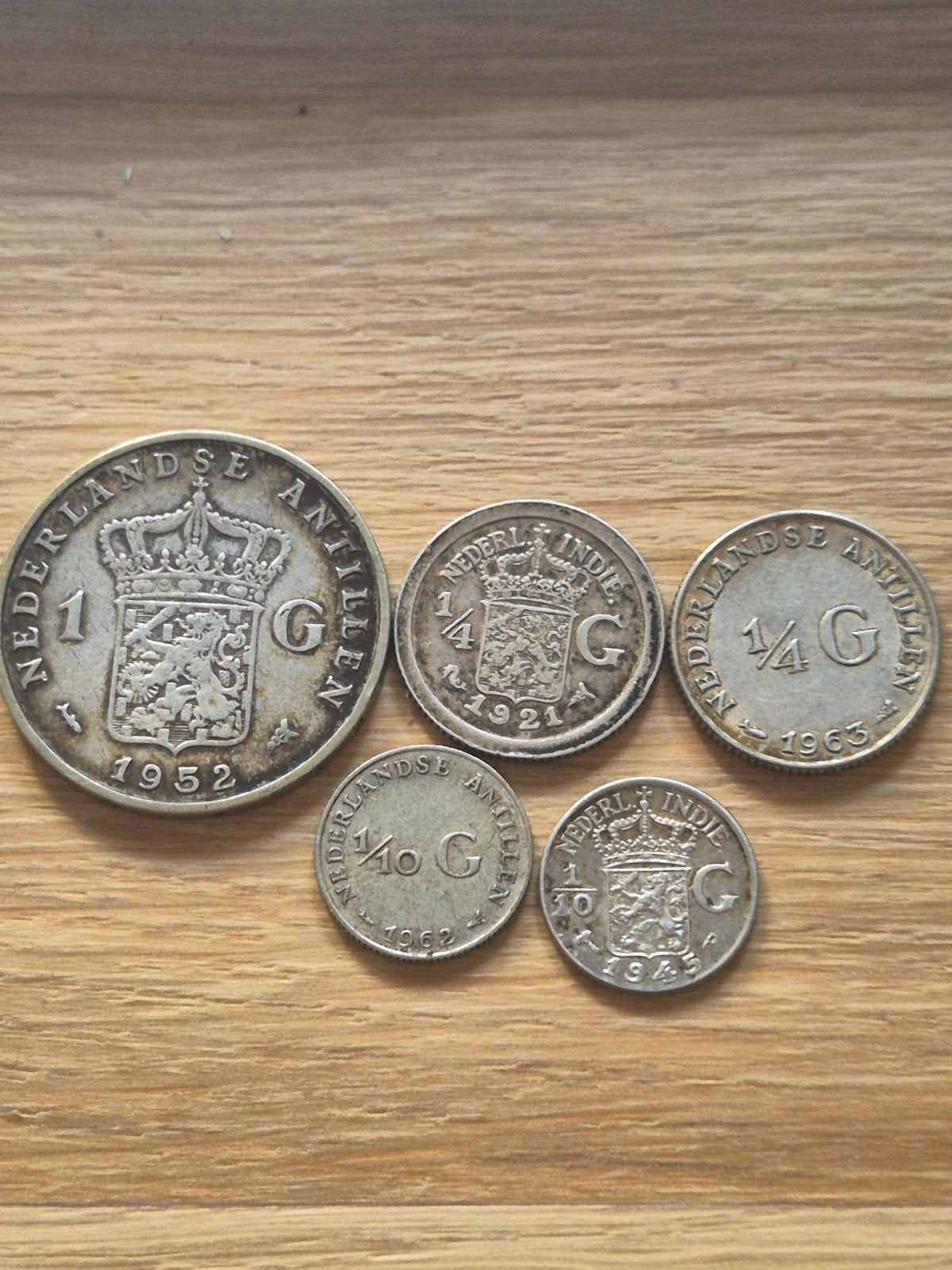 5 zilveren munten Nederlands-Indië en Nederlandse Antillen 1, Ophalen of Verzenden, Overige landen, Zilver