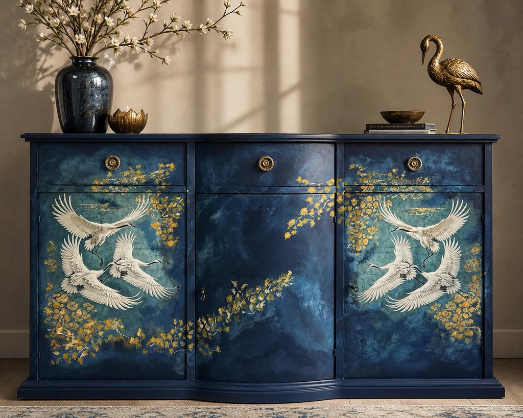 Luxe handbeschilderd cabinet / dressoir House of Velour, Ophalen, Met deur(en), 150 tot 200 cm, Zo goed als nieuw