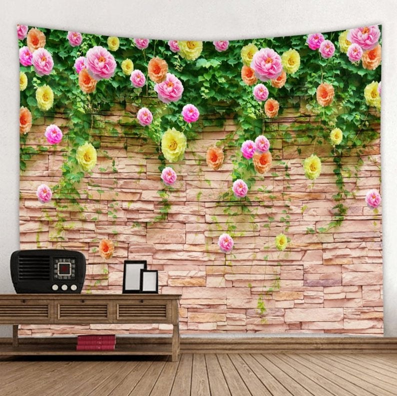 Bloemen Muur Wandkleed / 3D Wand Kleed Steen Muurkleed Bloem, Verzenden, Nieuw, Wandkleed