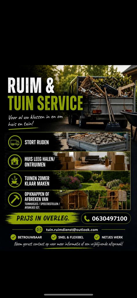 Aangeboden stort en tuin service!, Ophalen of Verzenden, Nieuw