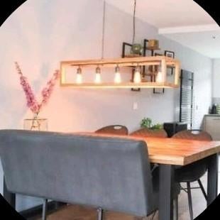 Dimbare houten hanglamp, Huis en Inrichting, Lampen | Hanglampen, Ophalen, Zo goed als nieuw, Hout, Minder dan 50 cm