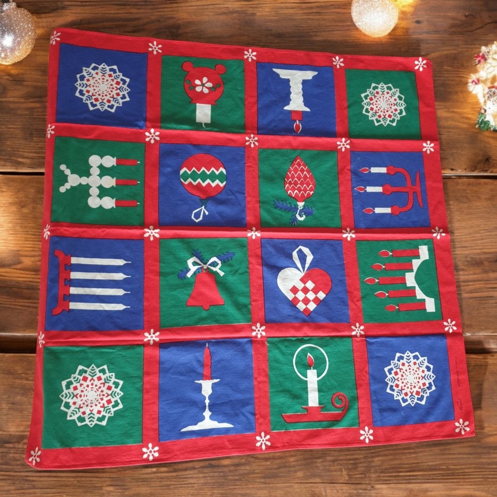 Vintage vierkant Zweeds handgeprint kerst tafelkleed Norah, -, Norah, -, Ophalen of Verzenden