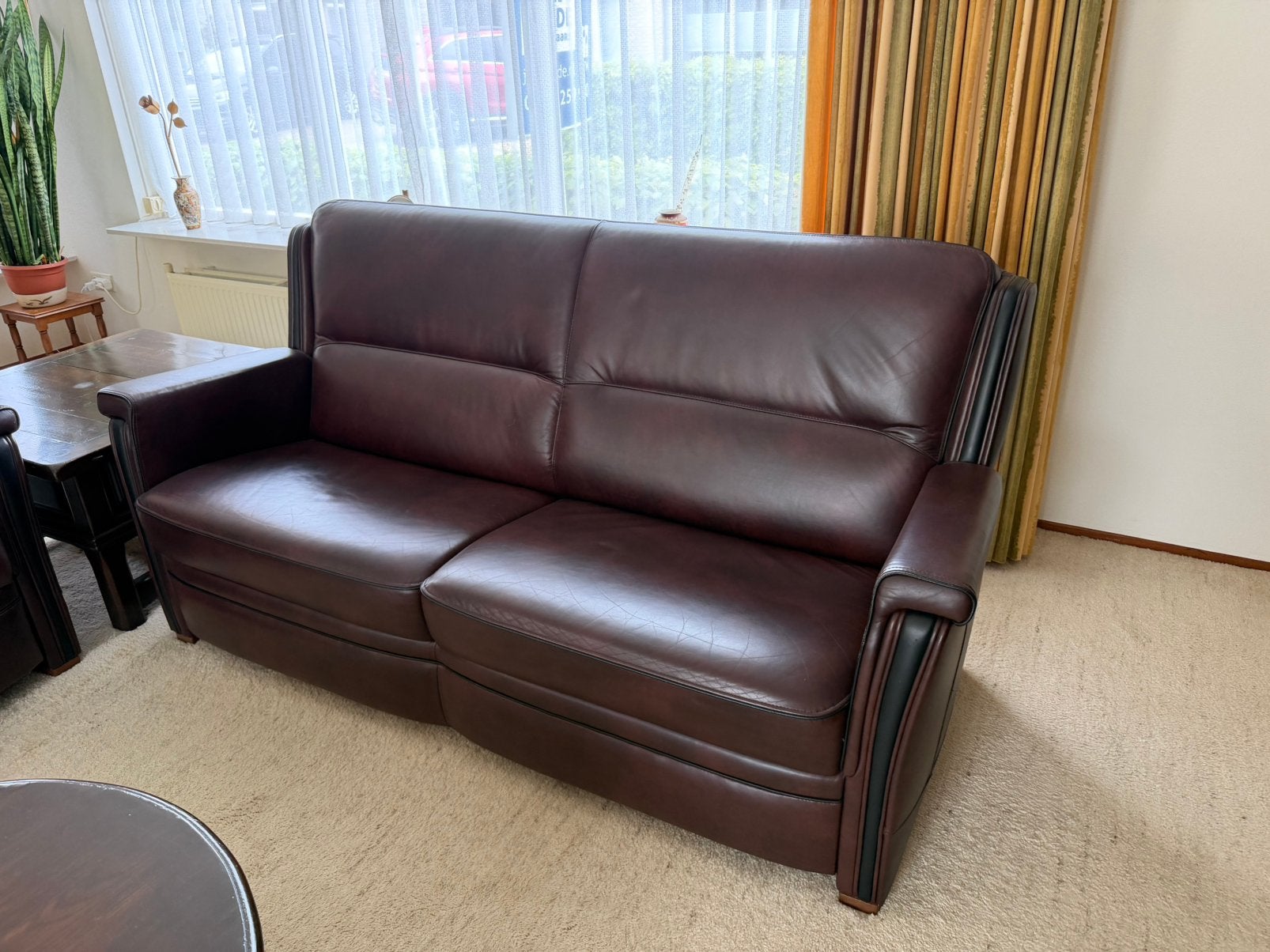 Complete leren zithoek (bank + 2 fauteuils), Huis en Inrichting, Ophalen, Gebruikt, Leer