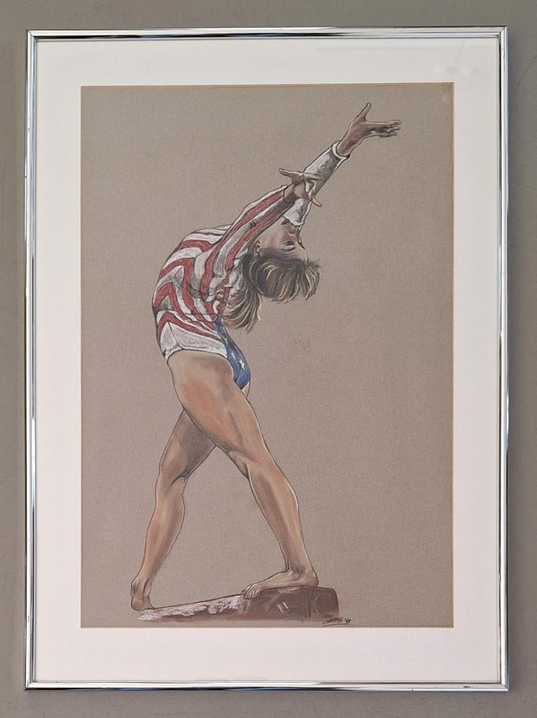 pastel-krijt schilderij Kathy Johnson evenwichtsbalk 51x71cm, Ophalen of Verzenden