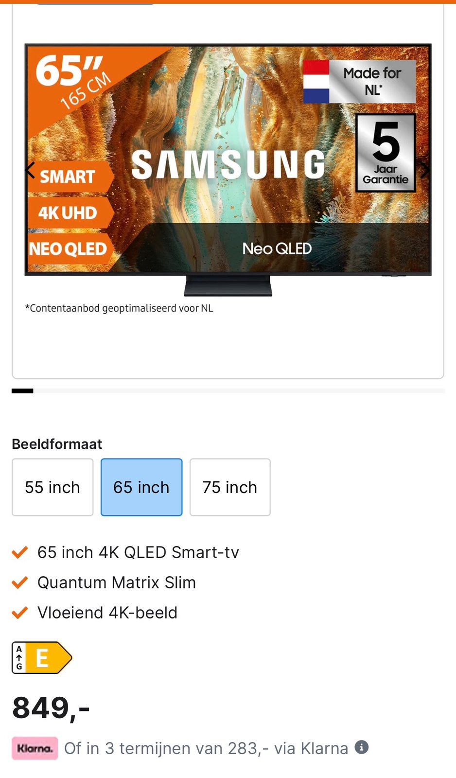 Samsung Neo QLED 65 inch, Ophalen, Nieuw, 120 Hz, Samsung