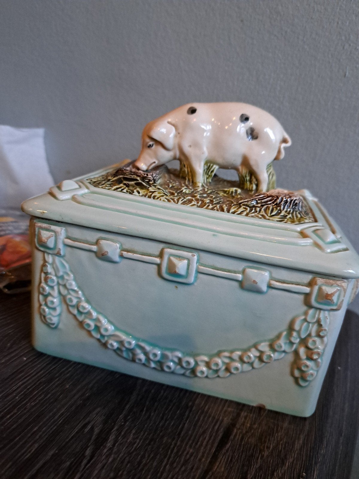 Unieke Antieke Tabakspot Varken – Boheems Majolica (, Ophalen of Verzenden