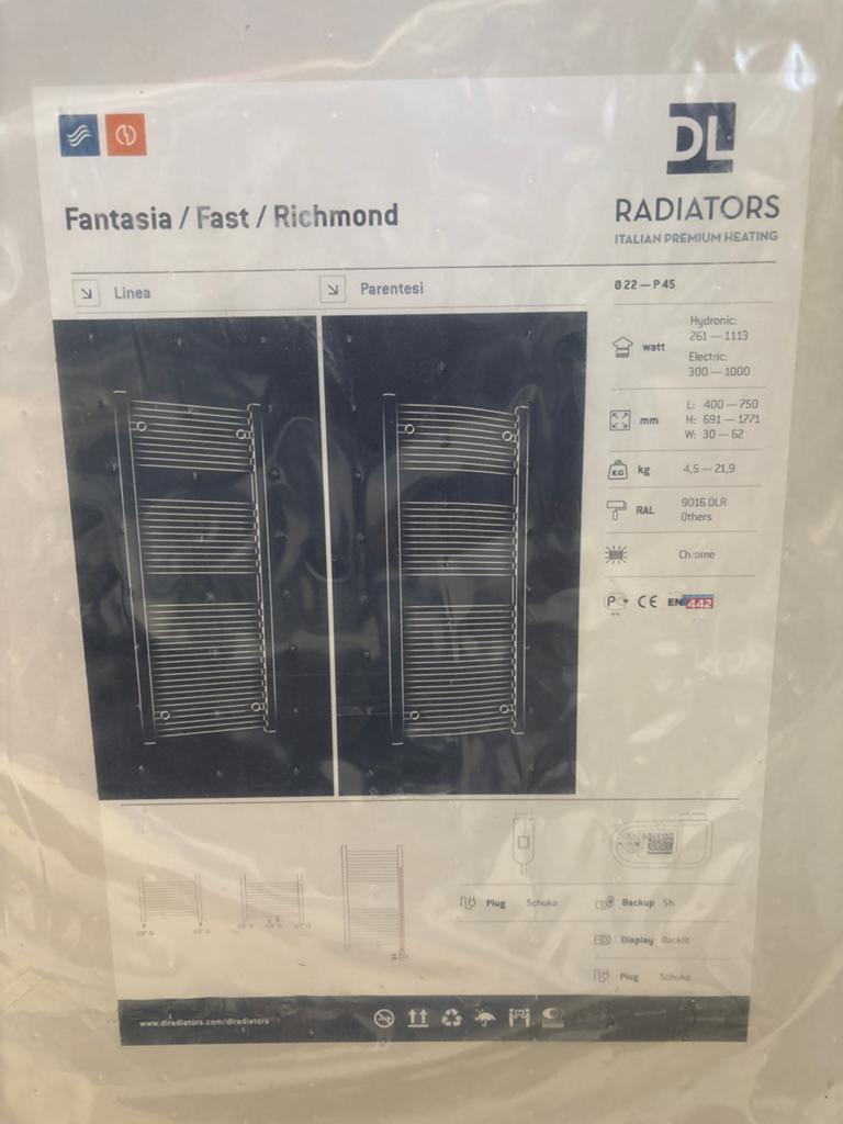 DL Radiators Fantasia Elektrische Handdoekradiator 400W, Doe-het-zelf en Verbouw, Verwarming en Radiatoren, Ophalen, Radiator