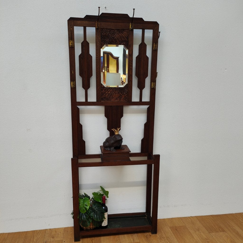 Antieke landelijke staande kapstok met spiegel, halmeubel 02, Valkenswaard, Gebruikt, Info@flashbackfurniture.nl, Flashback Furniture