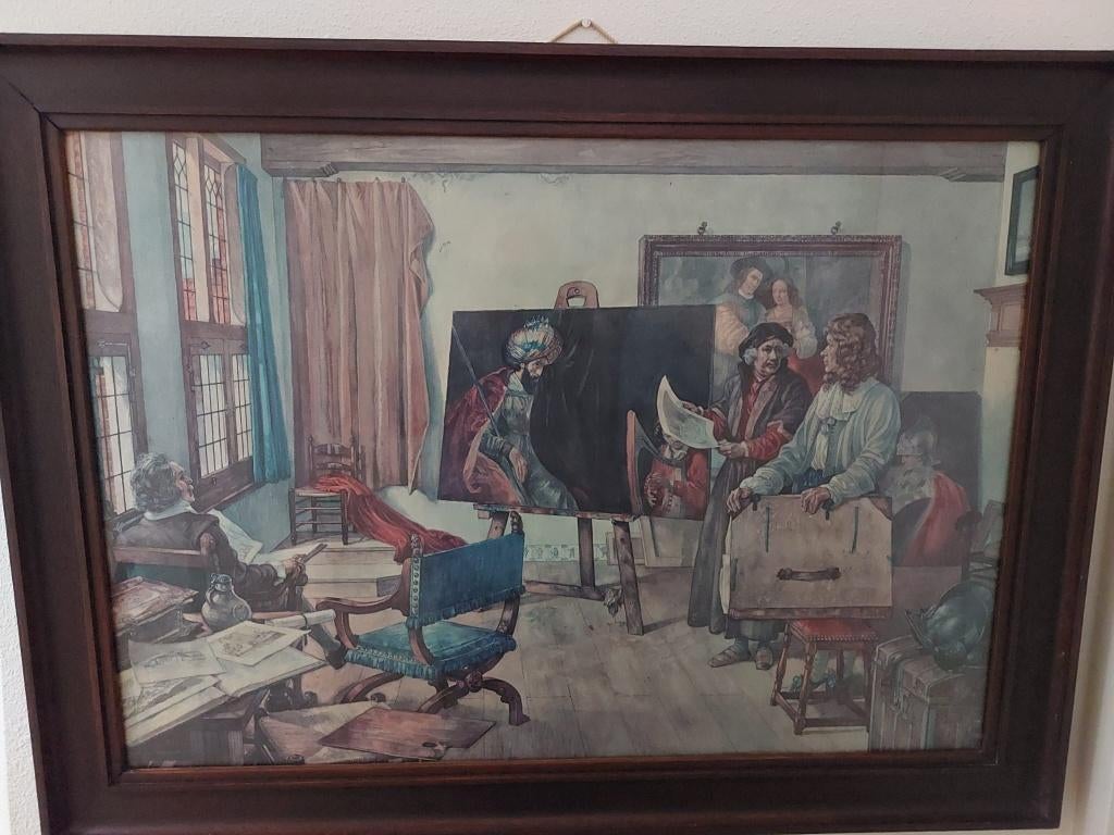 Uniek! J.H. Isings Schoolplaat Rembrandt + Manuscript (hand), Ophalen