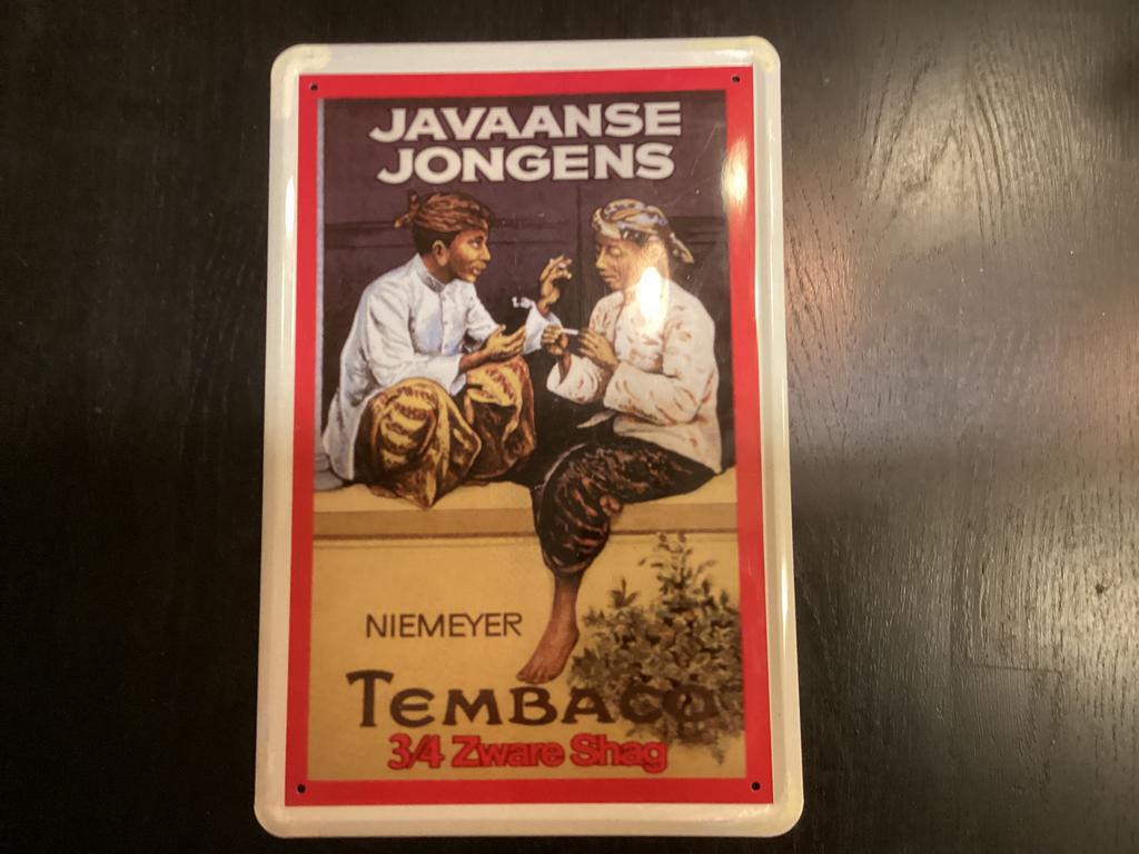 Vintage JAVAANSE JINGENS reclame bord (geen emaille), Ophalen of Verzenden, Zo goed als nieuw