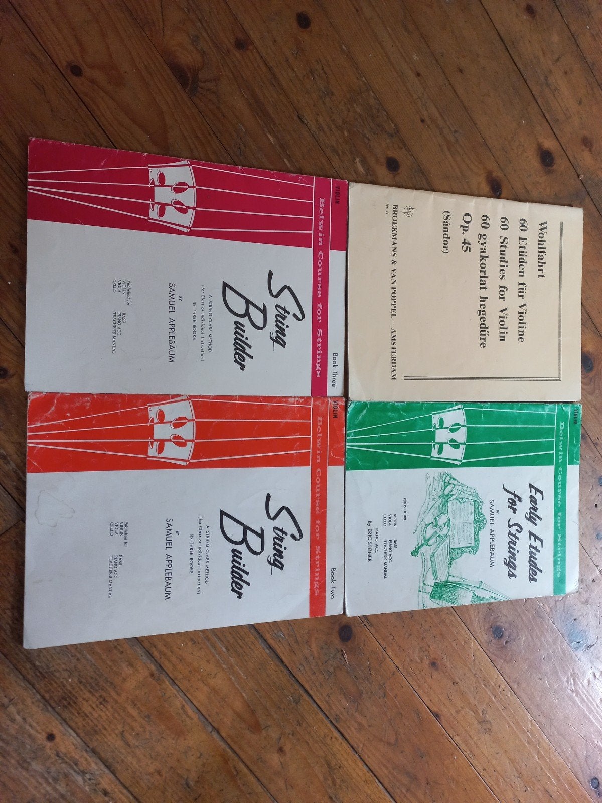 4 Muziekboeken: String Builder, Early Etudes, Wohlfahrt, Ophalen of Verzenden, Gelezen, Instrument, Samuel Applebaum, Wohlfahrt, Eric Steiner
