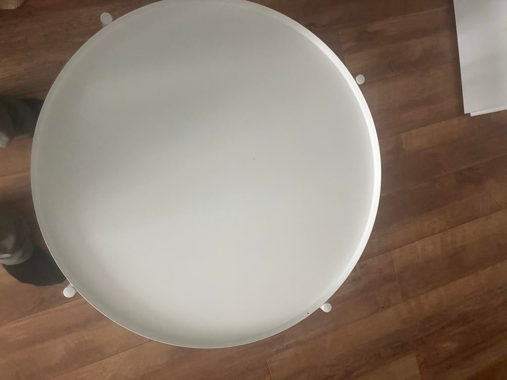Witte ronde ijzeren salontafel, Ophalen, Rond, 50 tot 100 cm, Zo goed als nieuw