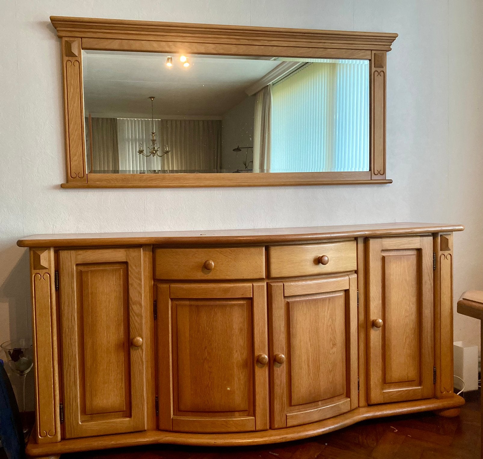 Dressoir met bijpassende spiegel blank eiken, Huis en Inrichting, Kasten | Dressoirs, Ophalen, Gebruikt, Met deur(en), 150 tot 200 cm