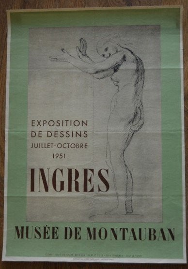 affiche. Exposition de dessins  INGRES. uit 1951., Ophalen of Verzenden