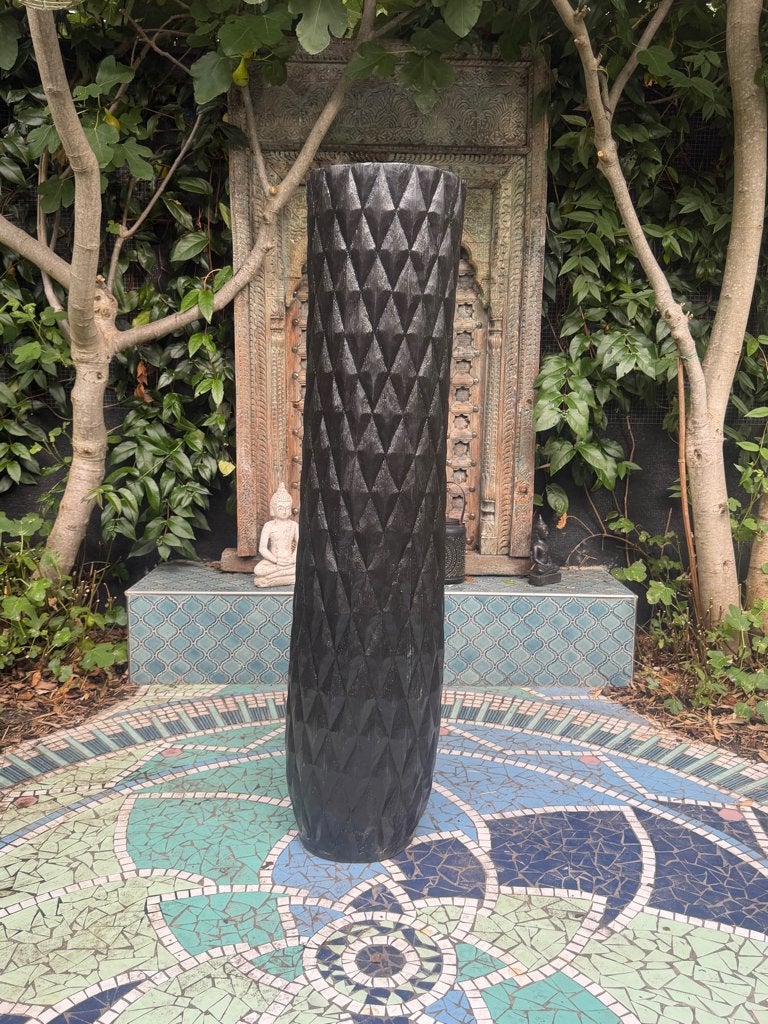 Palmboom pot zwart houtsnijwerk Bali Indonesie handwerk 122, 25 tot 40 cm, Overige materialen, Verburgt Vintage, Nieuw