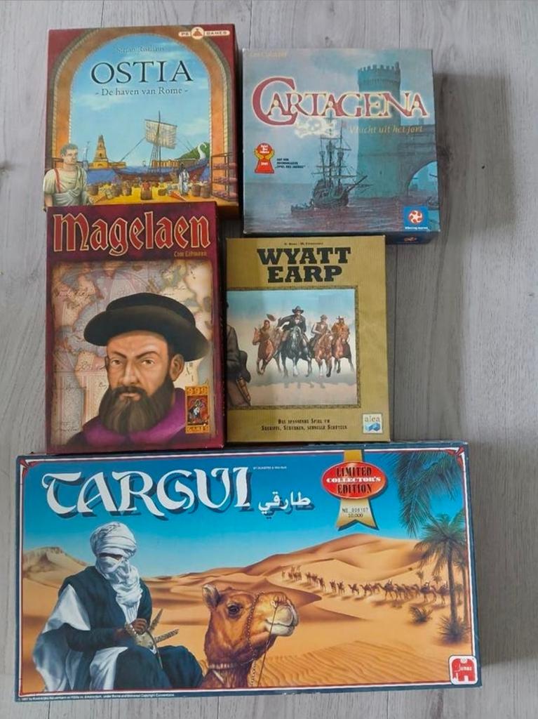 Bordspellen: Ostia, Cartagena, Magellaan, Wyatt Earp, Vijf spelers of meer, Ophalen of Verzenden, Gebruikt, Diverse
