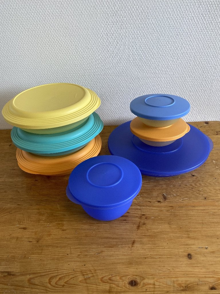 7 Tupperware Schaaltjes ( verschillende maten ), Ophalen of Verzenden, Gebruikt, Geel, Schaal