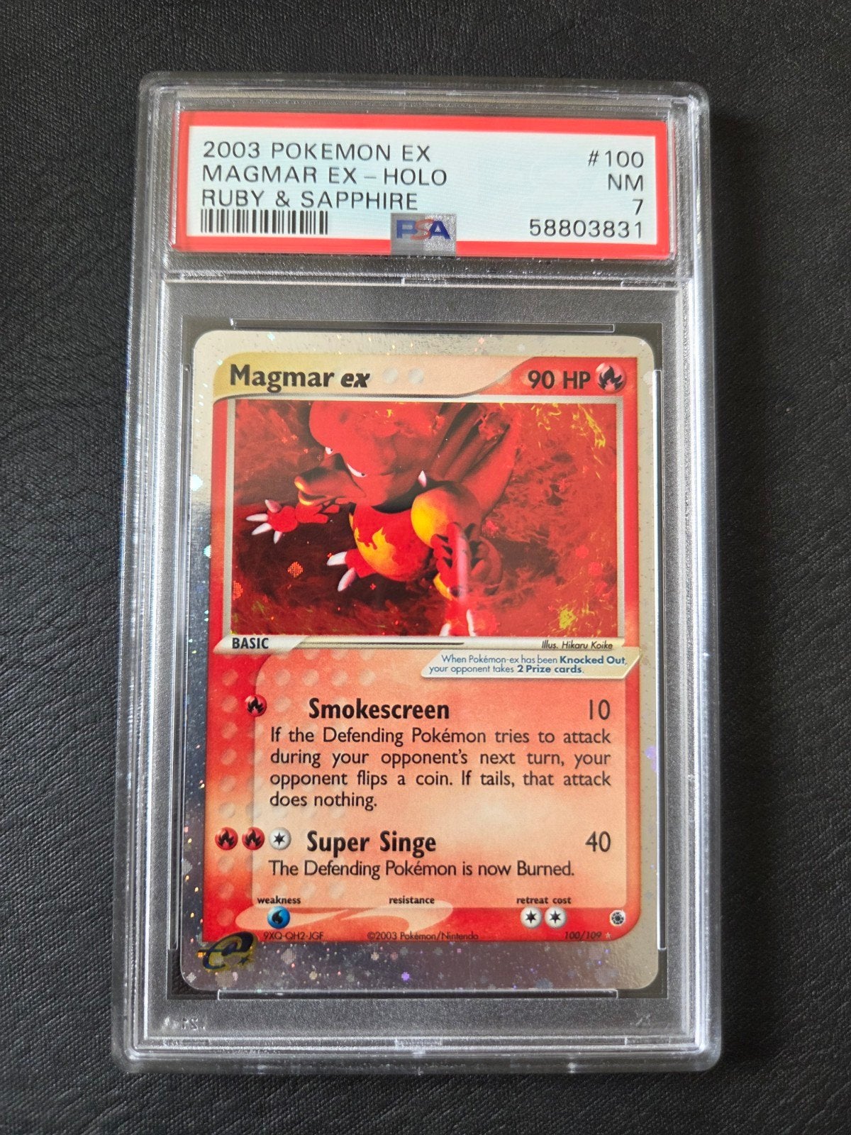 Magmar EX # 100 PSA 7 Ruby &  Sapphire, Ophalen of Verzenden, Zo goed als nieuw