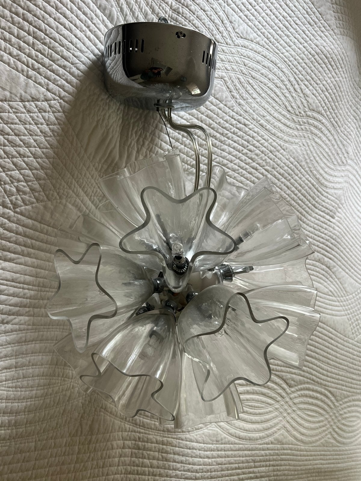 Retro Plafondlamp met Bloemachtig Glaswerk, Ophalen, Gebruikt, Glas, Overige fittingen