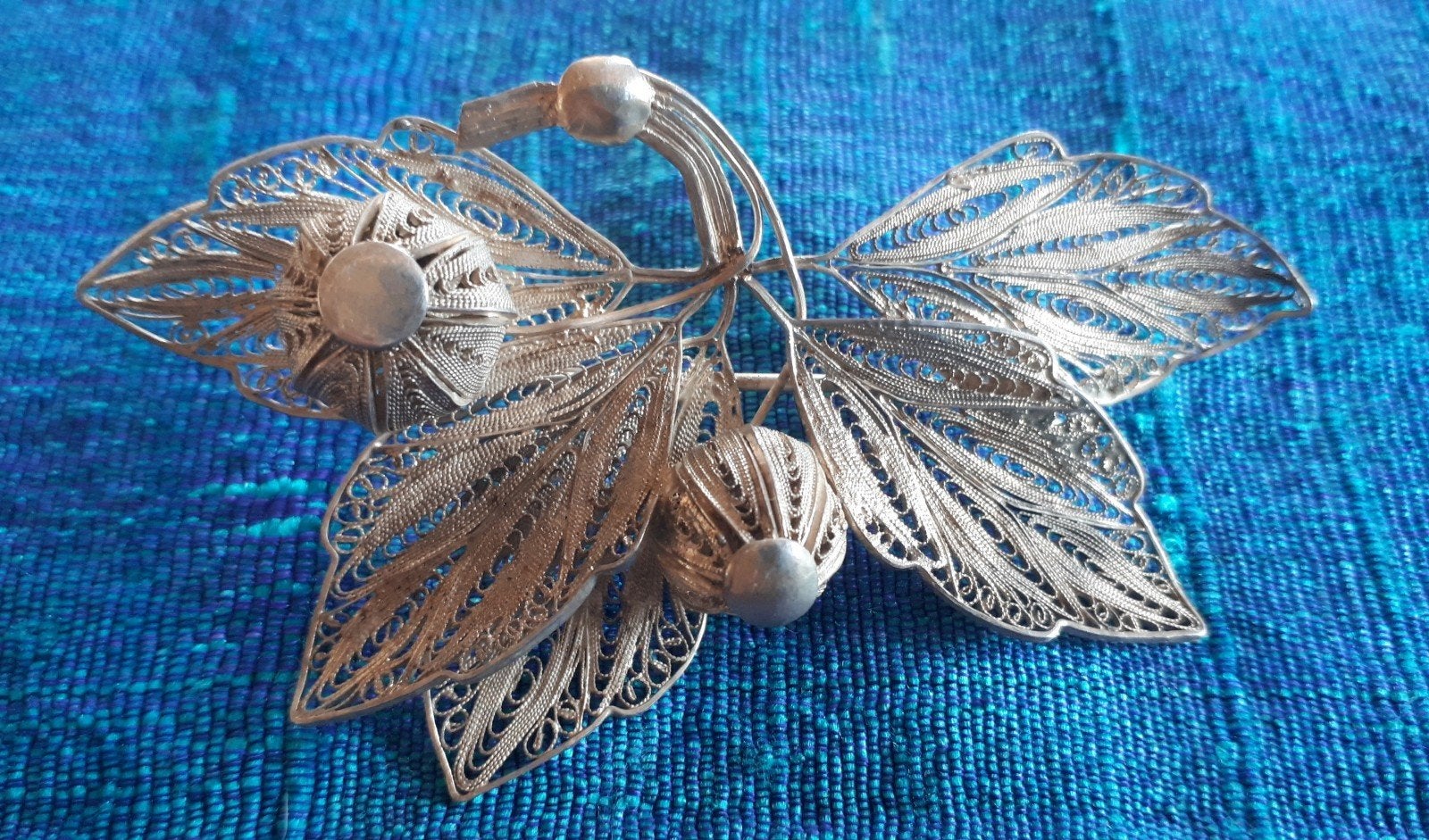Grote Antieke Zilveren Filigrain Broche., Ophalen of Verzenden, Zilver, Broche
