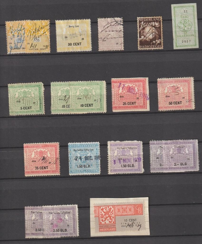 Restkaveltje Leges fiscaal Belastingzegels 15 verschillende, Verzenden, Na 1940, Gestempeld