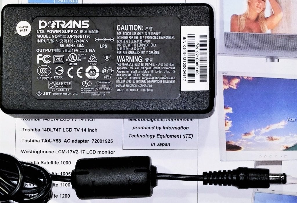 APD DA-60F19 19V 3.16A 60W AC Adapter 6.3x3.0mm UP060B1190, Ophalen of Verzenden, Zo goed als nieuw