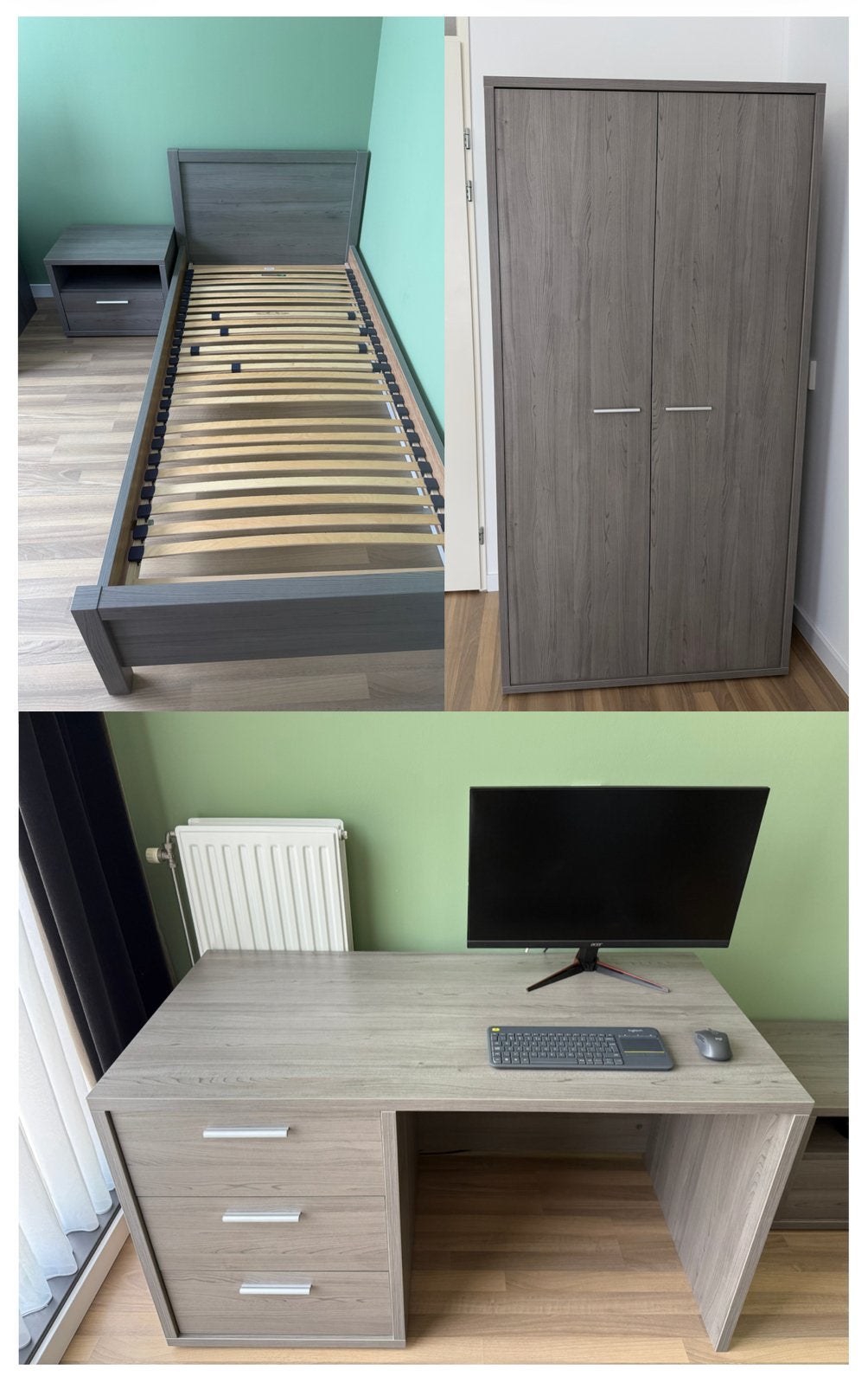 Complete tienerkamer: kledingkast, bed, nachtkastje, bureau, Ophalen, Gebruikt, Eenpersoons