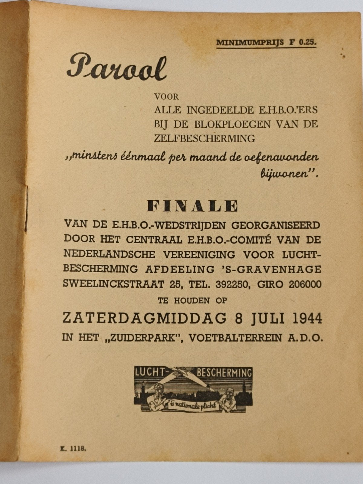 1944, LUCHTBESCHERMING DEN HAAG, EHBO WEDSTRIJDEN, Ophalen of Verzenden, Overige soorten, Nederland, Boek of Tijdschrift