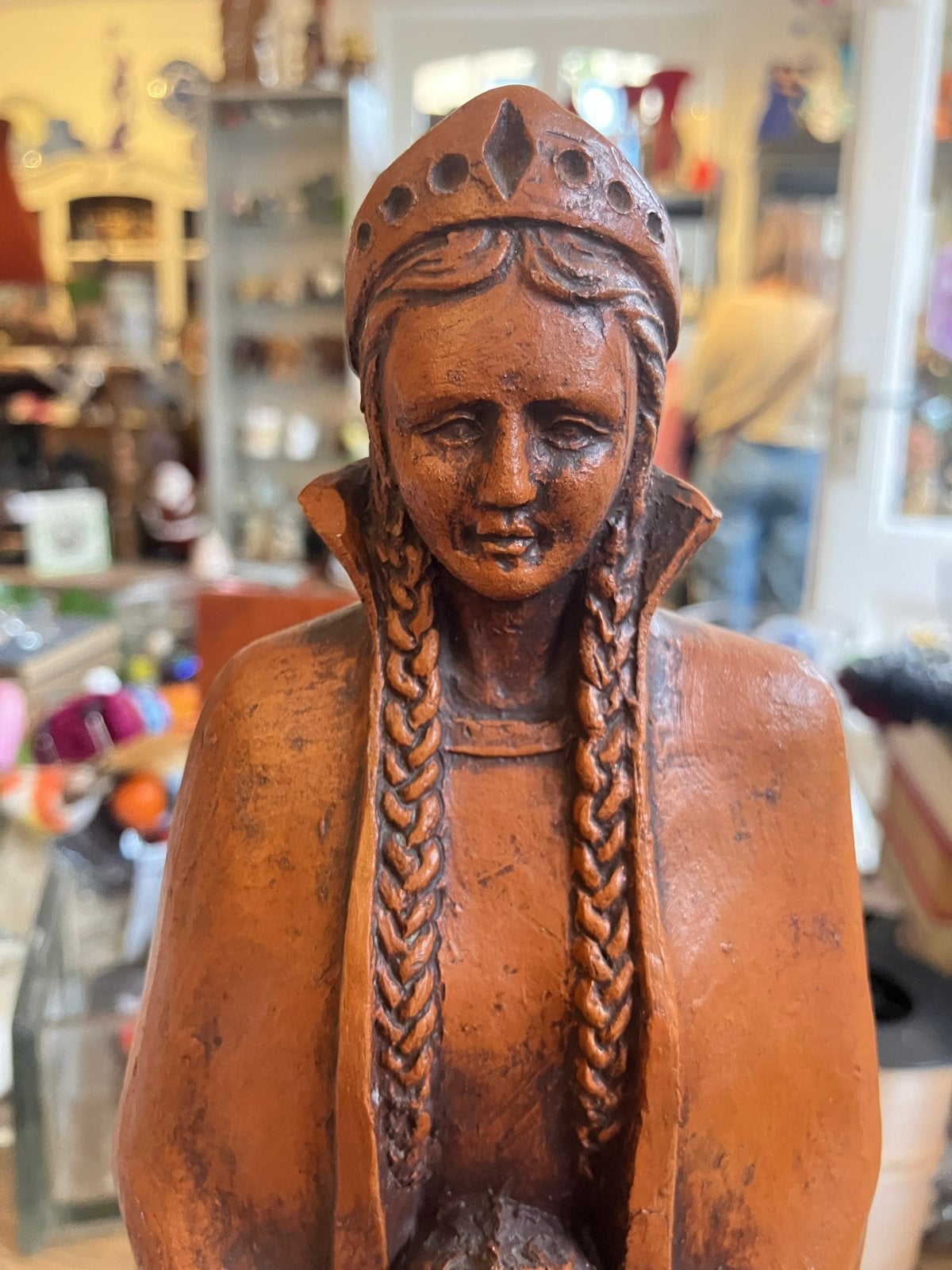 Neogotisch beeld Maria van Vlaanderen met kind, Ophalen of Verzenden, 20 - 50 cm, Steen of Keramiek, Beeld
