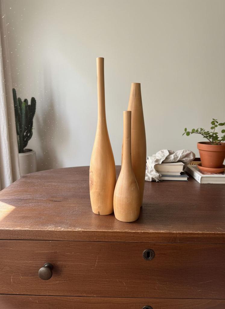 Set van 3 handgemaakte massief houten vazen – Leonardo Bueno, Antiek en Kunst, Antiek | Vazen, Ophalen of Verzenden