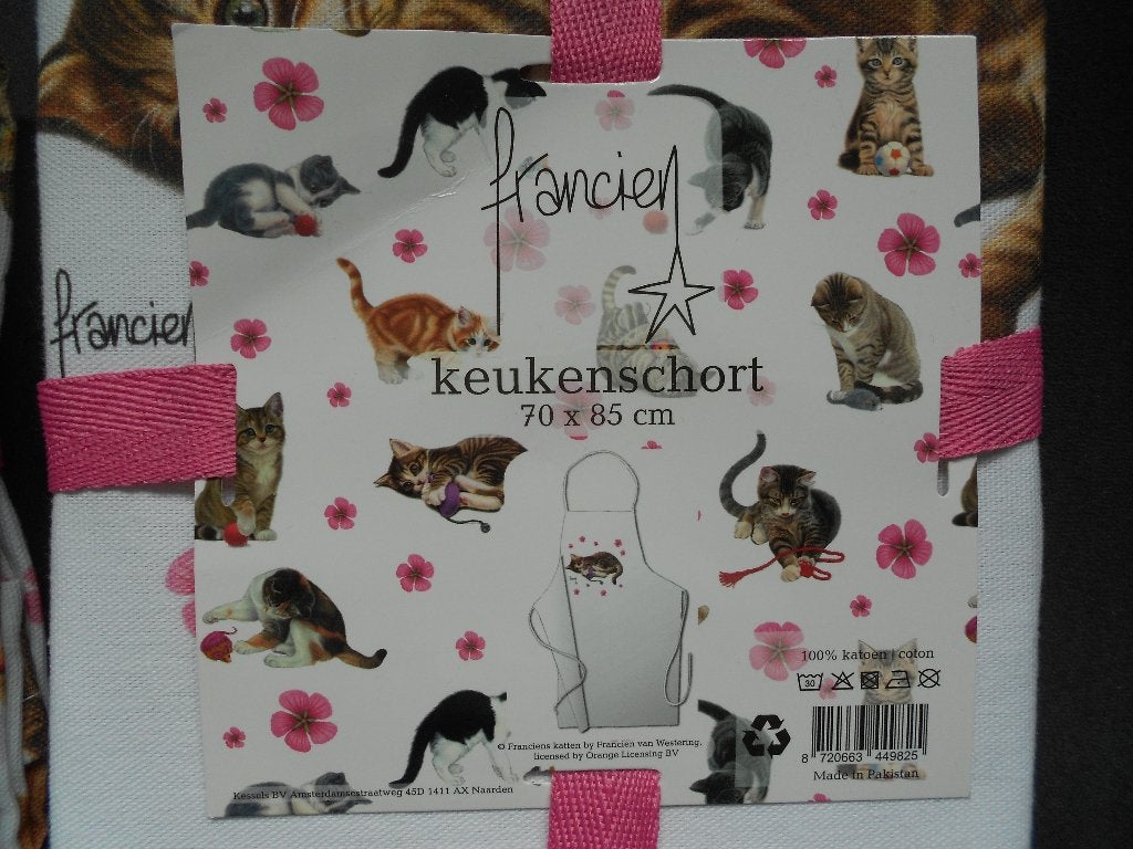 keukenschort met 2 theedoeken van Franciens katten, Ophalen, Wit, Nieuw, Francien