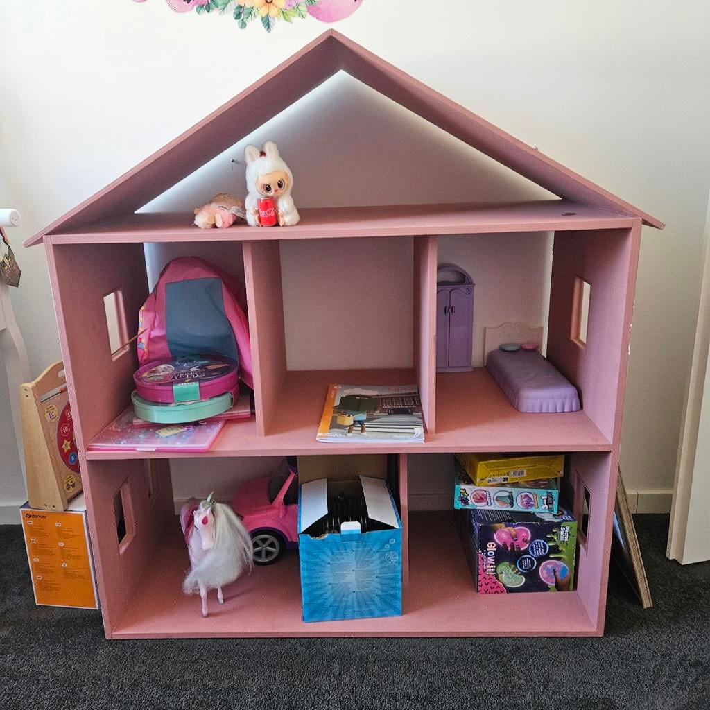 Roze houten poppenhuis, Kinderen en Baby's, Speelgoed | Poppenhuizen, Ophalen, Gebruikt, Poppenhuis