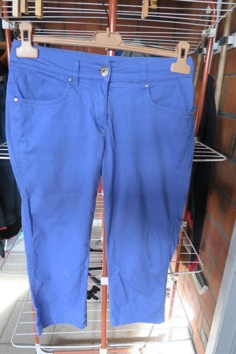 Broek 7/8 blauw hoge taille Terre bleue mt 36 (tailleert 38), Maat 38/40 (M), Terre bleue, Blauw, Ophalen of Verzenden