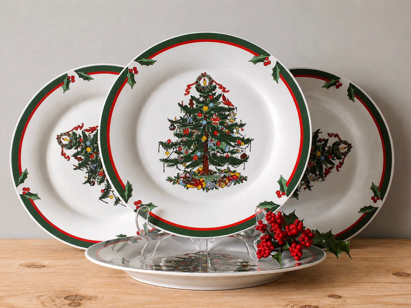 Set van 4 Siaki Candleglow & Holly Kerstborden, Huis en Inrichting, Keuken | Servies, Overige merken, Vintage, Ophalen of Verzenden