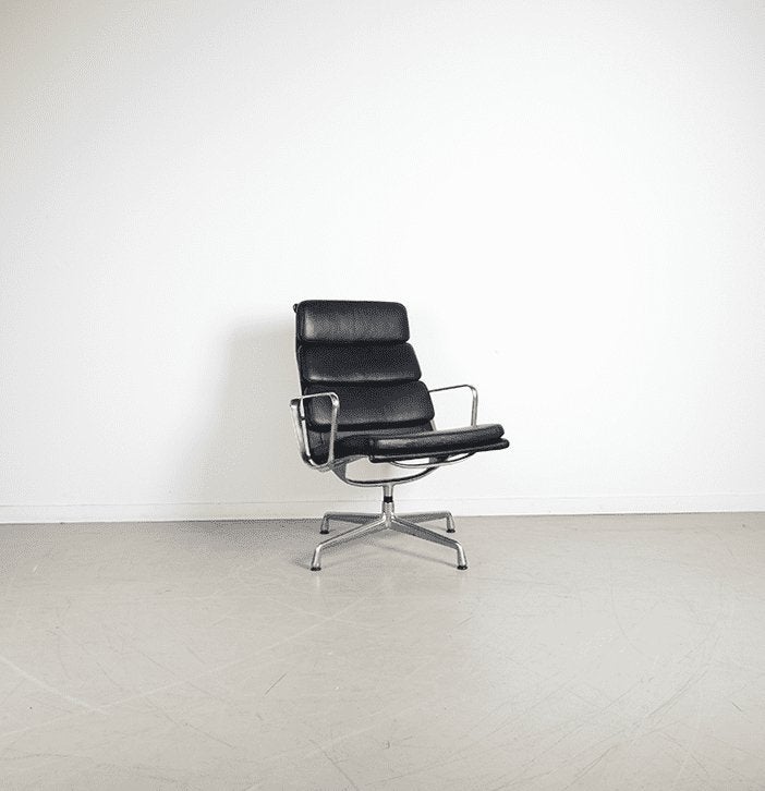Vitra Eames EA 216 Fauteuil Zwart Leer - Aluminium
