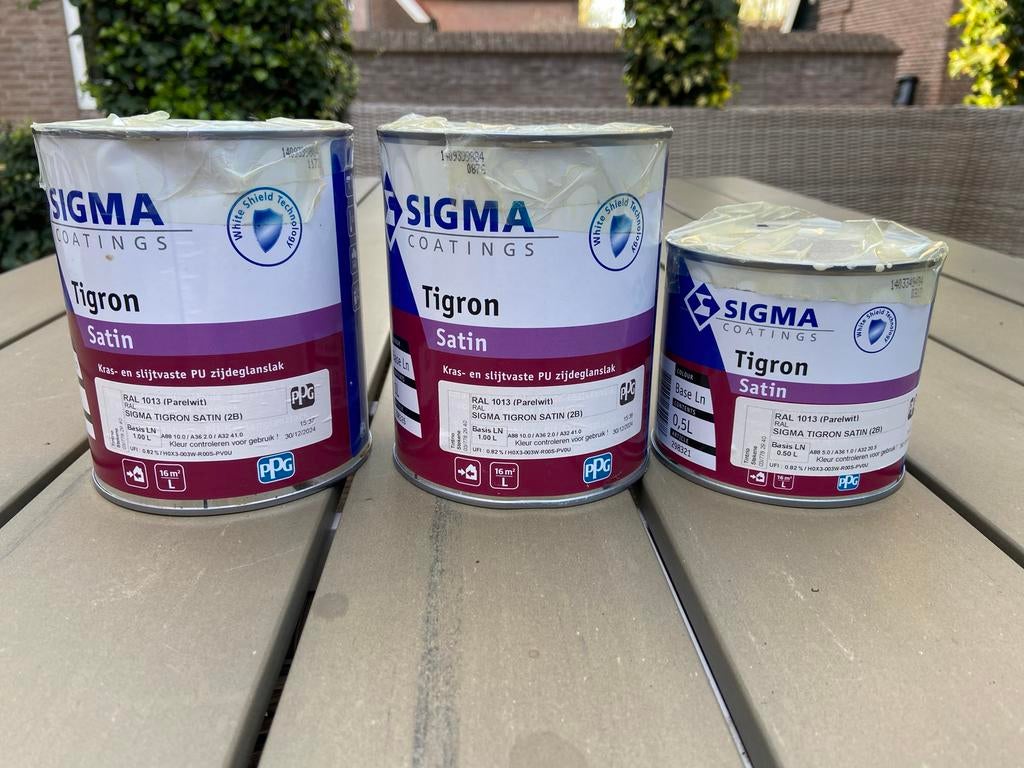 Sigma Tigron Satin RAL 1013 (Parelwit) zijdeglanslak, Ophalen, Wit, Nieuw, Lak