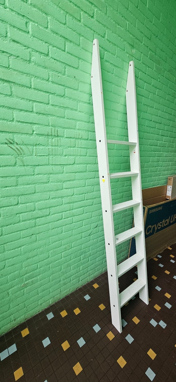 Witte decoratieve ladder / boekenrek, Ophalen of Verzenden, Gebruikt, Ladder, Minder dan 2 meter