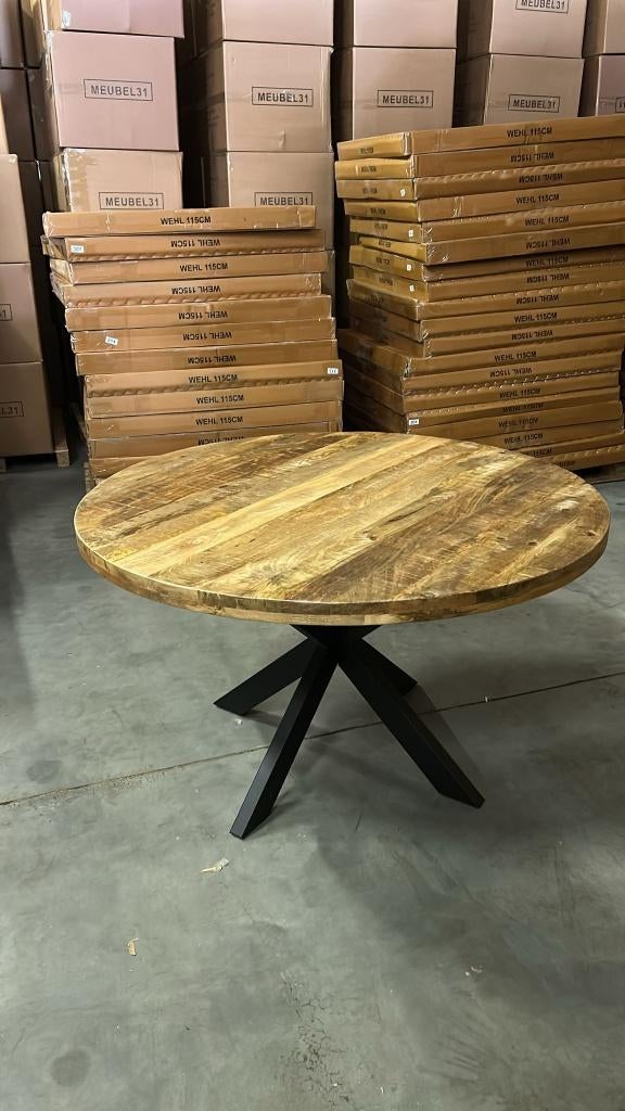 Mangohouten Tafels - 115cm en 130cm rond - Flinke kortingen, Huis en Inrichting, Tafels | Eettafels, Mangohout, Rond, Nieuw, Ophalen of Verzenden