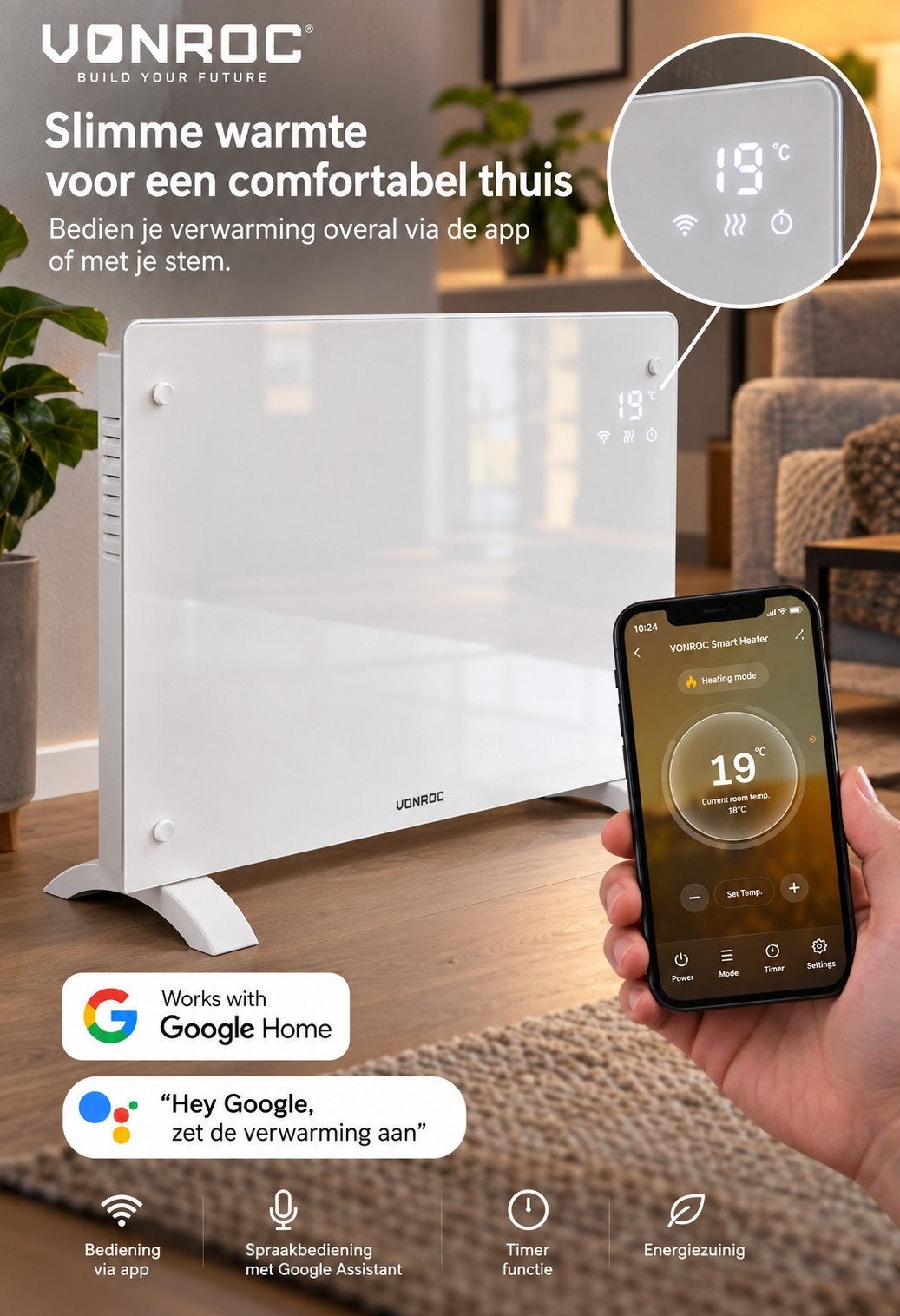 Nieuw Vonroc "hey google" Home verwarming / radiator kachel, 30 tot 80 cm, Hoog rendement (Hr), Kachel, Ophalen of Verzenden