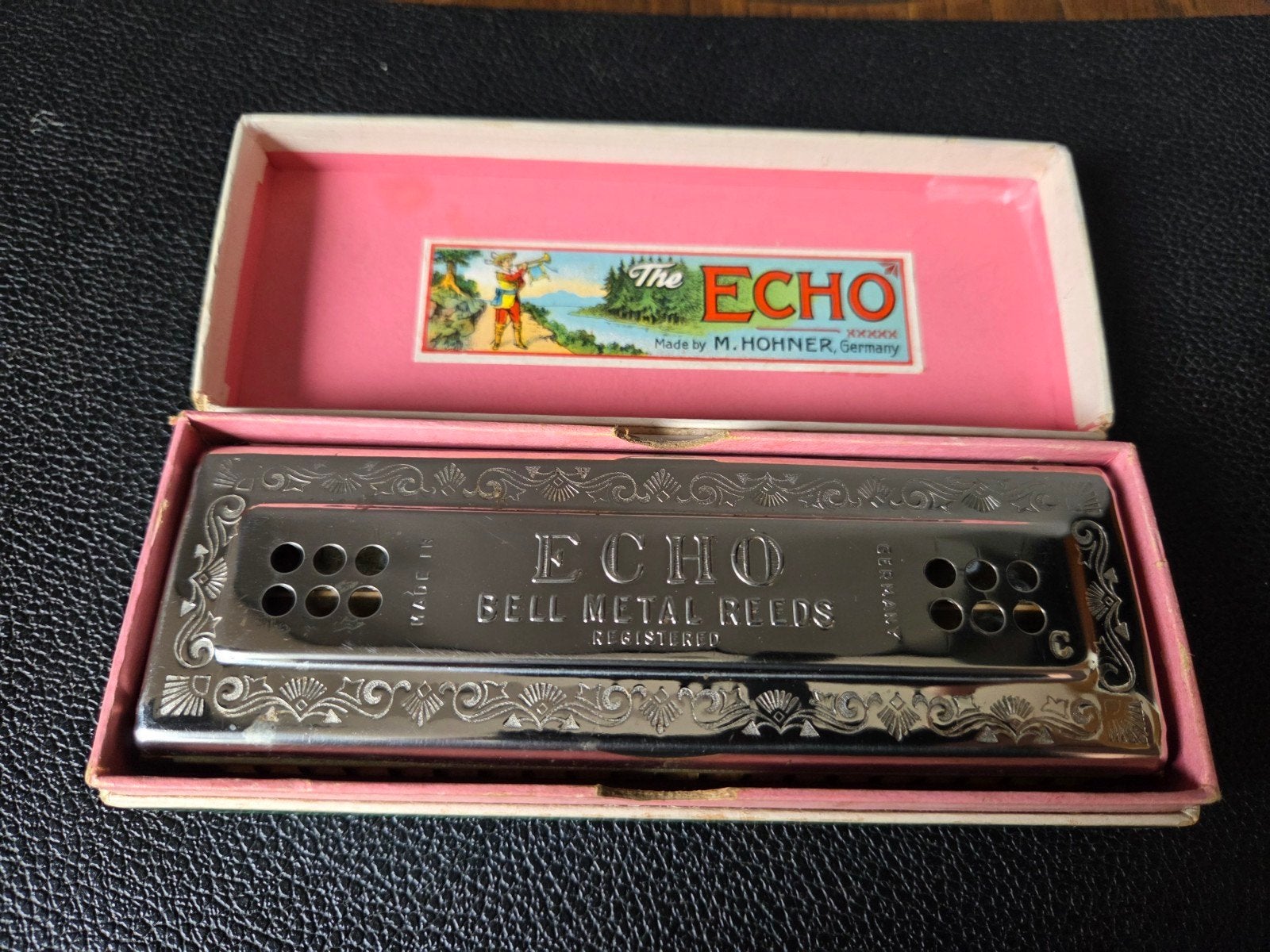 Vintage Hohner The Echo Harp Mondharmonica met doosje, Ophalen of Verzenden