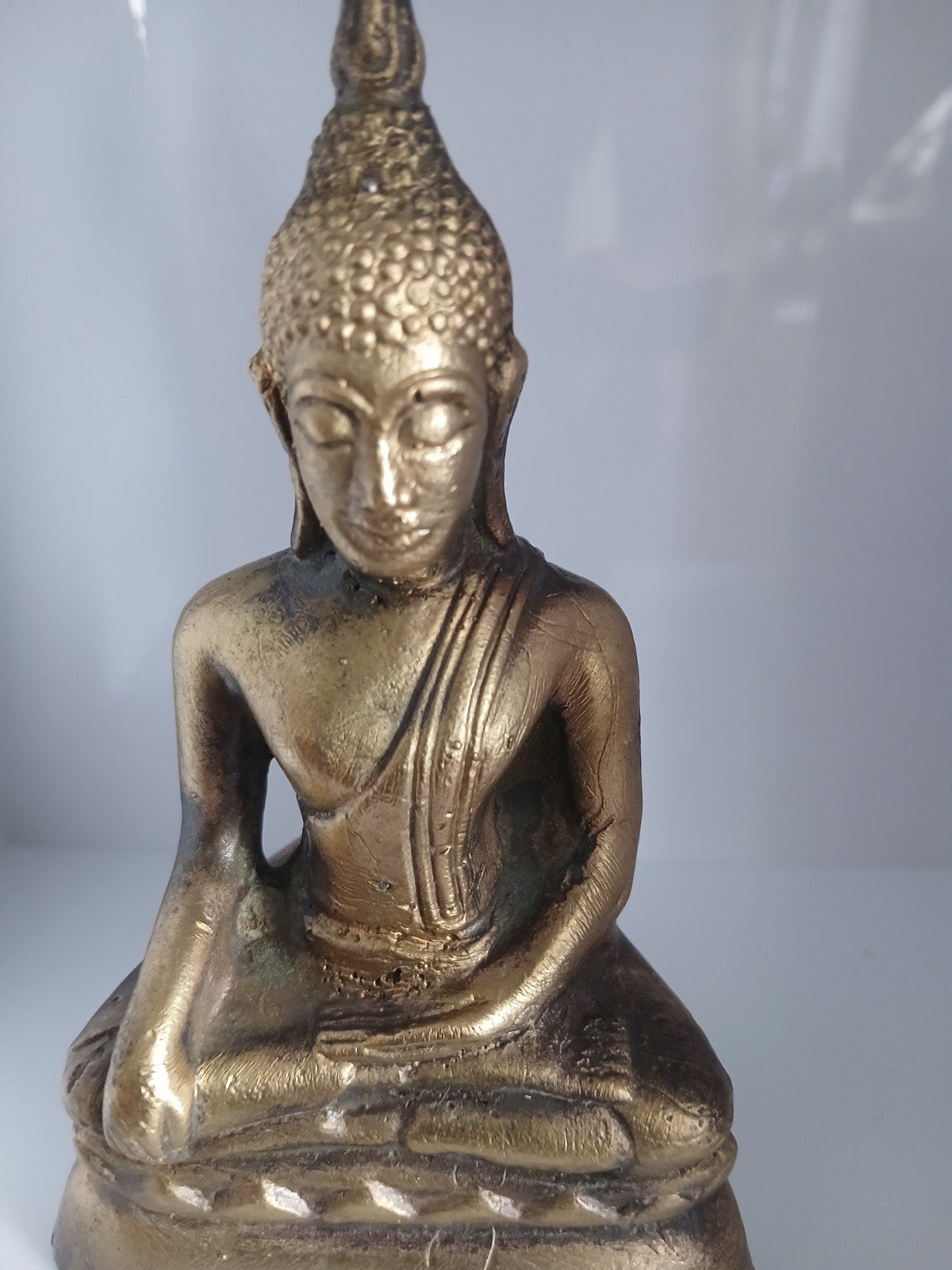 Gouden Boeddha beeldje - Mediterende Boeddha, Ophalen of Verzenden, Gebruikt, Steen/keramiek, Goud