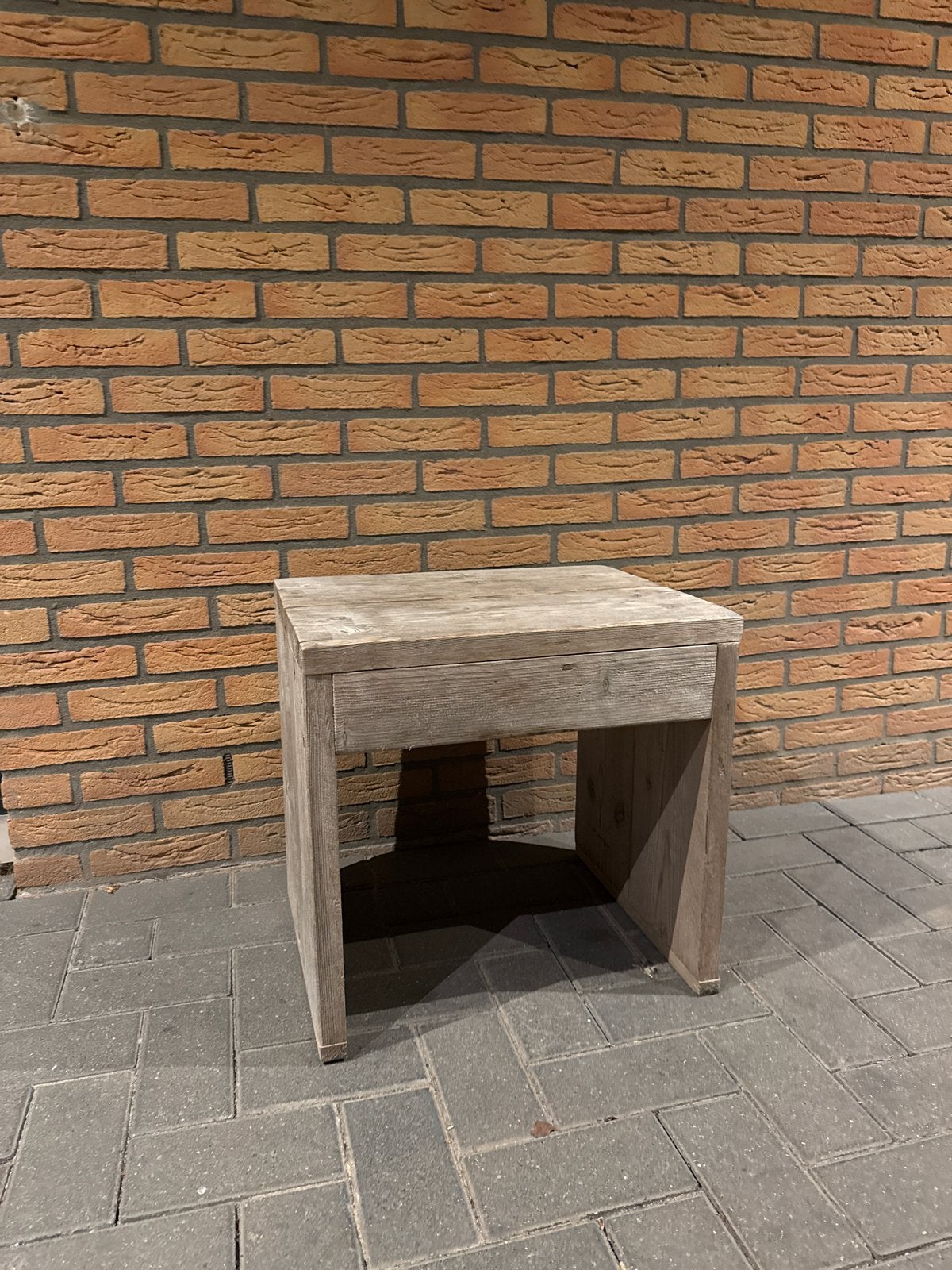 Steigerhouten krukje/bijzettafel, Ophalen, Minder dan 45 cm, Minder dan 55 cm, Gebruikt