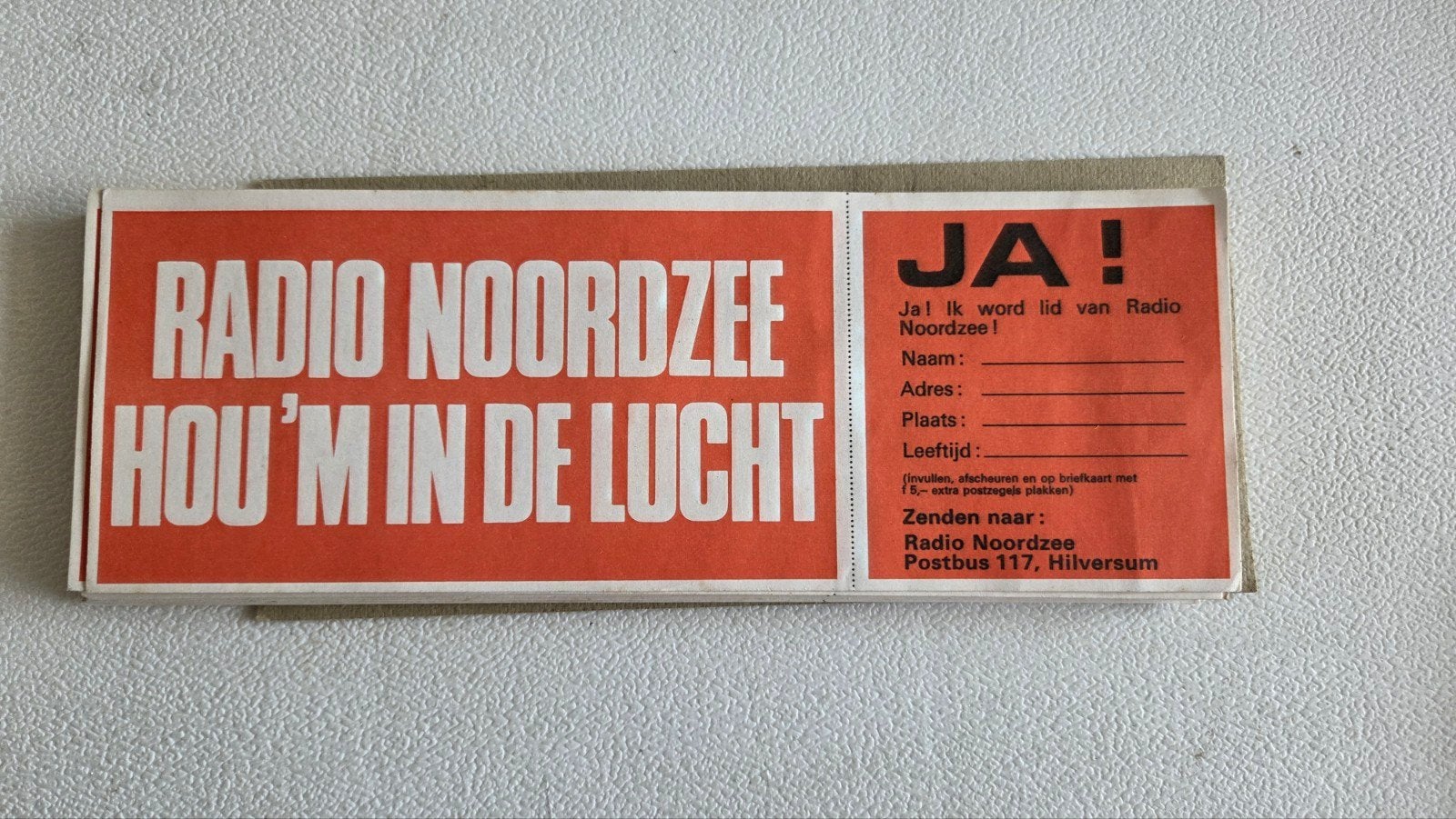 Zeezender Radio Noordzee Jaren 70 - Lidmaatschapskaart, Verzamelen, Verzenden, Nieuw, Film, Tv of Omroep