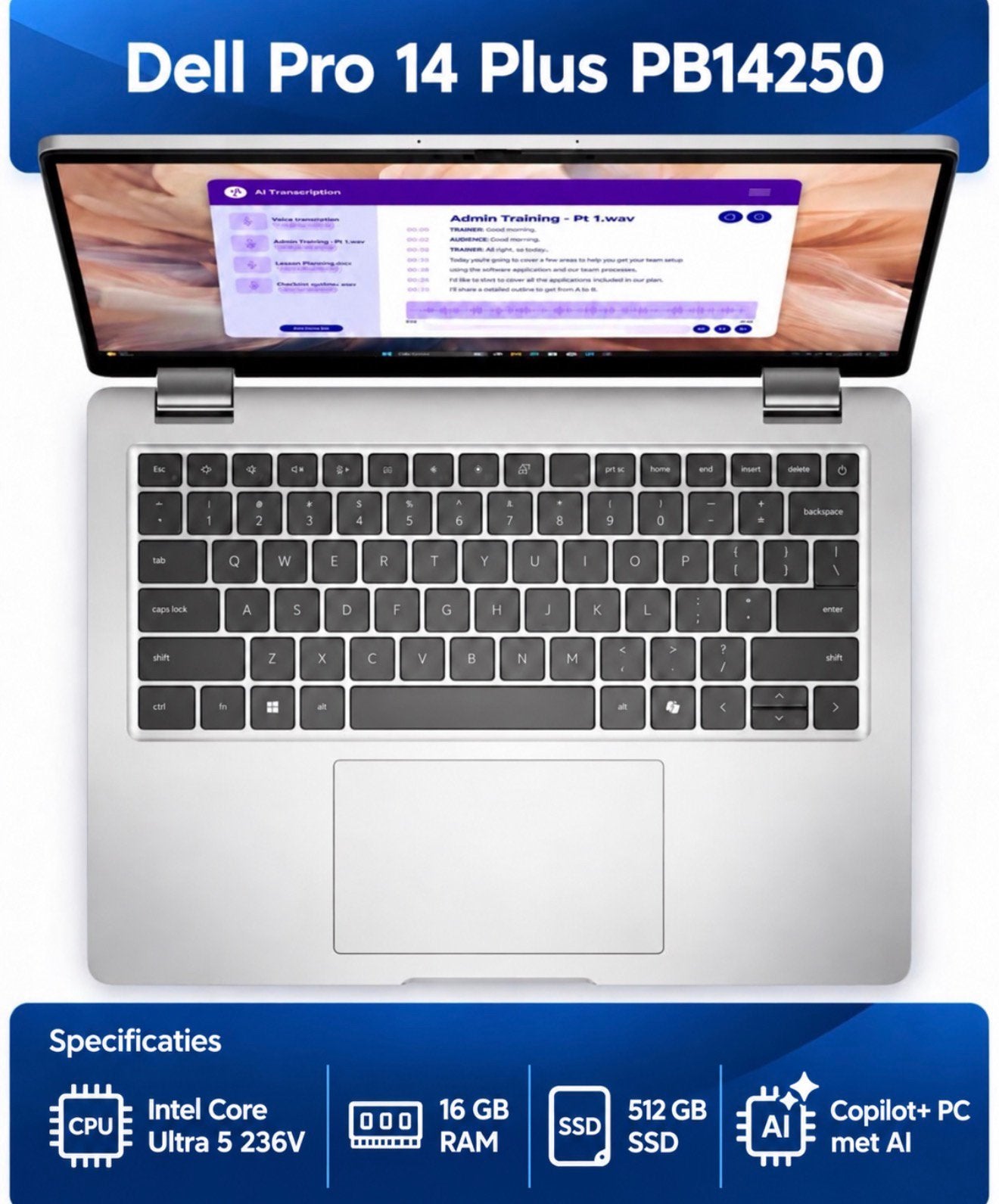 Dell Pro 14 Plus PB14250 | Ultra 5 |AI Copilot+ 16GB 512GB, Ophalen, Qwerty, Nieuw, 14 inch