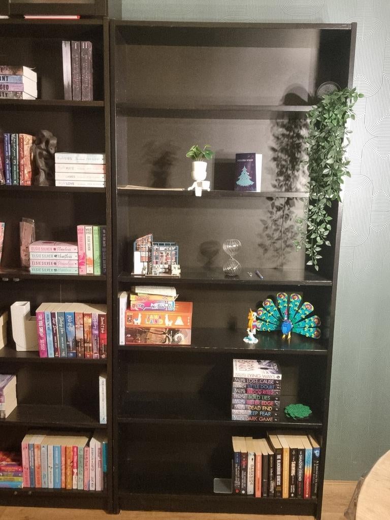 2x Zwarte billy Boekenkast met 5 Planken, Ophalen, Met plank(en), Gebruikt, 200 cm of meer