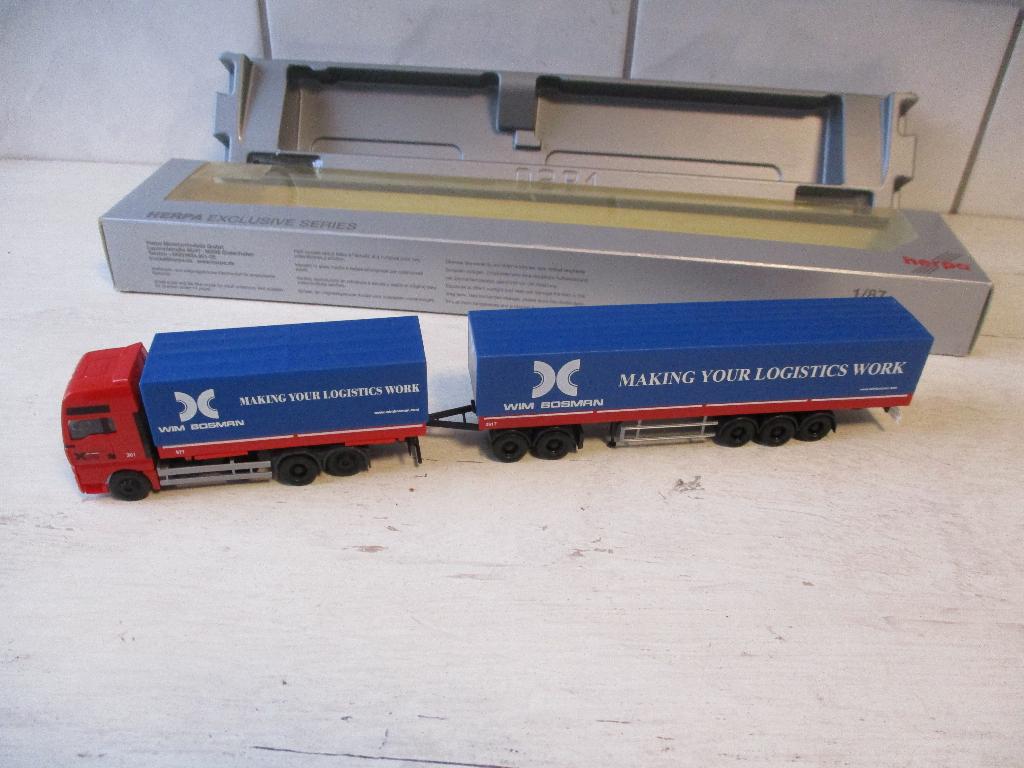 Herpa M.A.N Wim Bosman met Aanhanger 1:87, Ophalen, Nieuw, Bus of Vrachtwagen, Herpa