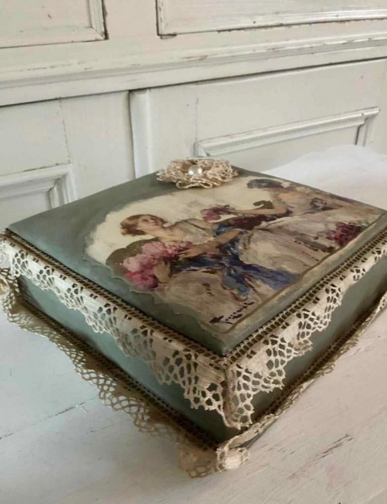 Handgemaakt doosje brocante, Antiek en Kunst, Ophalen of Verzenden